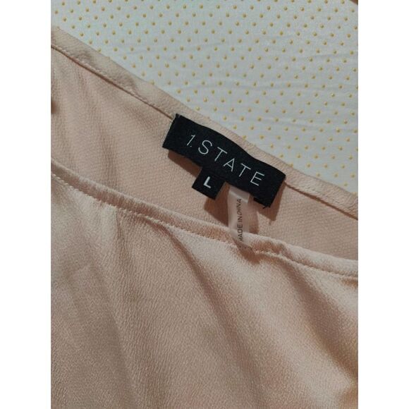 NWT 1. STATE PEACH BLUSH SATIN ONE SHOULDER NECK TIE BLOUSE SIZE LARGE L - Picture 3 of 7